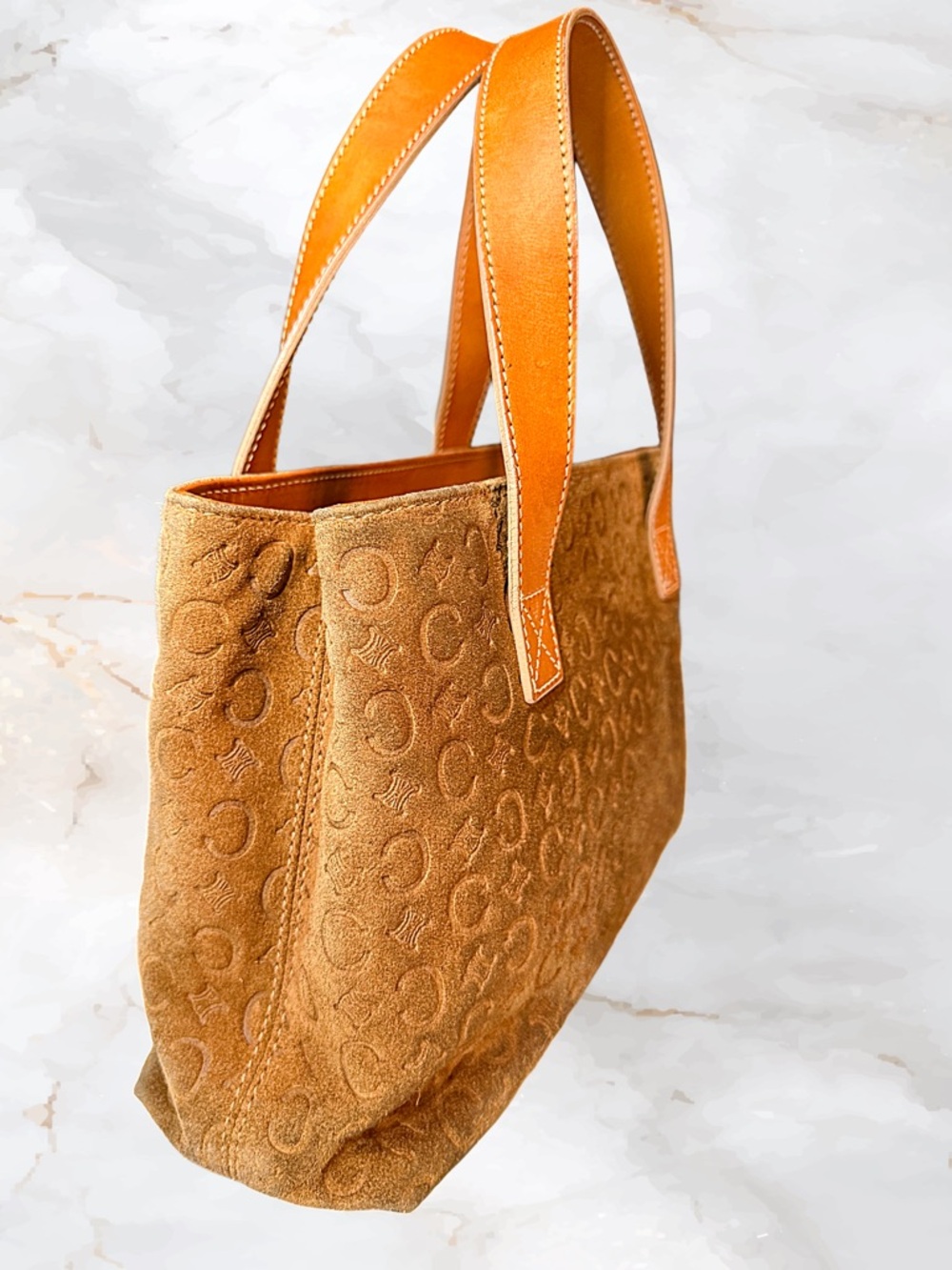 Céline Vintage Macadam Suede Tote Bag Cognac Tan Italy Restored - Picture 7 of 16